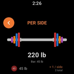 Massiv on Wear OS showing the plate calculator for the next set
